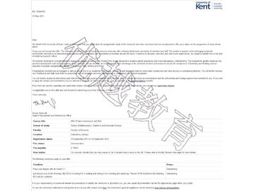 恭喜胡同學成功申請到肯特大學研究生金融風險投資專業--優越教育