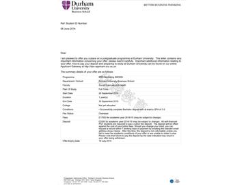 恭喜孫同學成功申請到杜倫大學研究生市場營銷專業--優越教育