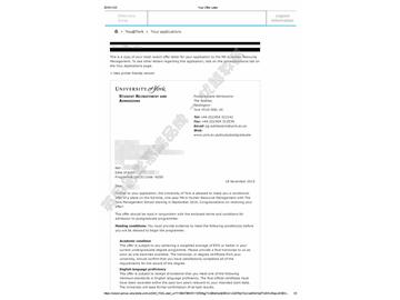 恭喜齊同學獲得約克大學人力資源管理專業碩士通知書