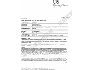 恭喜林同學獲得蘇塞克斯大學國際市場營銷專業碩士通知書