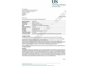 恭喜丁同學獲得薩塞克斯大學管理與金融專業碩士通知書