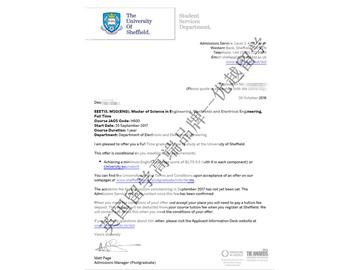  恭喜蘇同學獲得謝菲爾德大學電子電氣工程專業碩士通知書