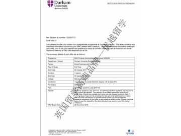 恭喜趙同學獲得杜倫大學金融專業（會計與金融方向）碩士通知書