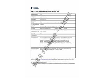 恭喜林同學獲得諾丁漢大學電子通訊與計算機工程專業碩士通知書
