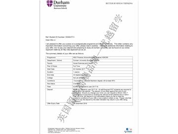 恭喜蔡同學獲得杜倫大學金融專業碩士通知書