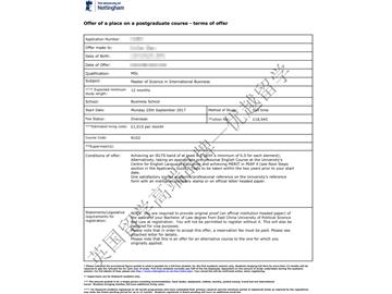 恭喜楊同學獲得諾丁漢大學國際商務專業碩士通知書