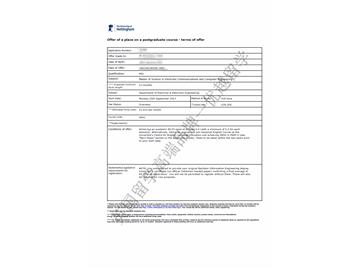 恭喜方同學獲得諾丁漢大學電子通訊與計算機工程專業碩士通知書