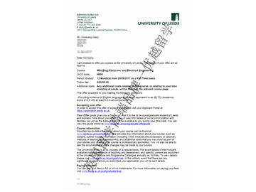 恭喜蘇同學獲得利茲大學電子電氣工程專業碩士通知書