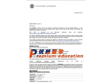 2020offer：恭喜元同學獲得愛丁堡大學(世界排名：20)國際關系專業碩士通知書