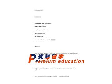 2020offer：恭喜金同學獲得曼徹斯特大學(世界排名：27)統計學專業碩士通知書