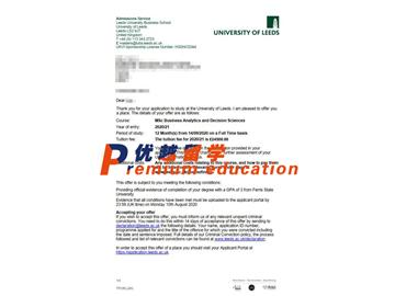 2020offer：恭喜王同學獲得利茲大學(世界排名：93)商業分析和決策科學專業碩士通知書