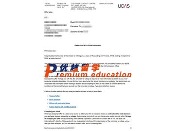 2020offer：恭喜高學獲得曼徹斯特大學(世界排名：27)會計與金融專業本科通知書