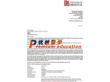 2020offer：恭喜錢同學獲得布里斯托大學(世界排名：49)無線通信和信號處理專業碩士通知書